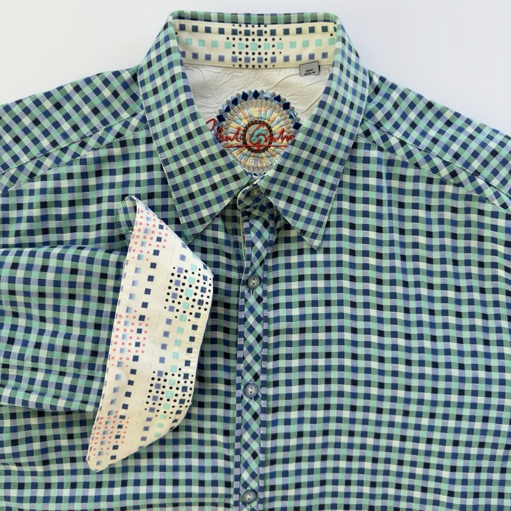 Robert Graham Mens Long Sleeve Button Up Checkered Gingham Flip Cuff Shirt Large